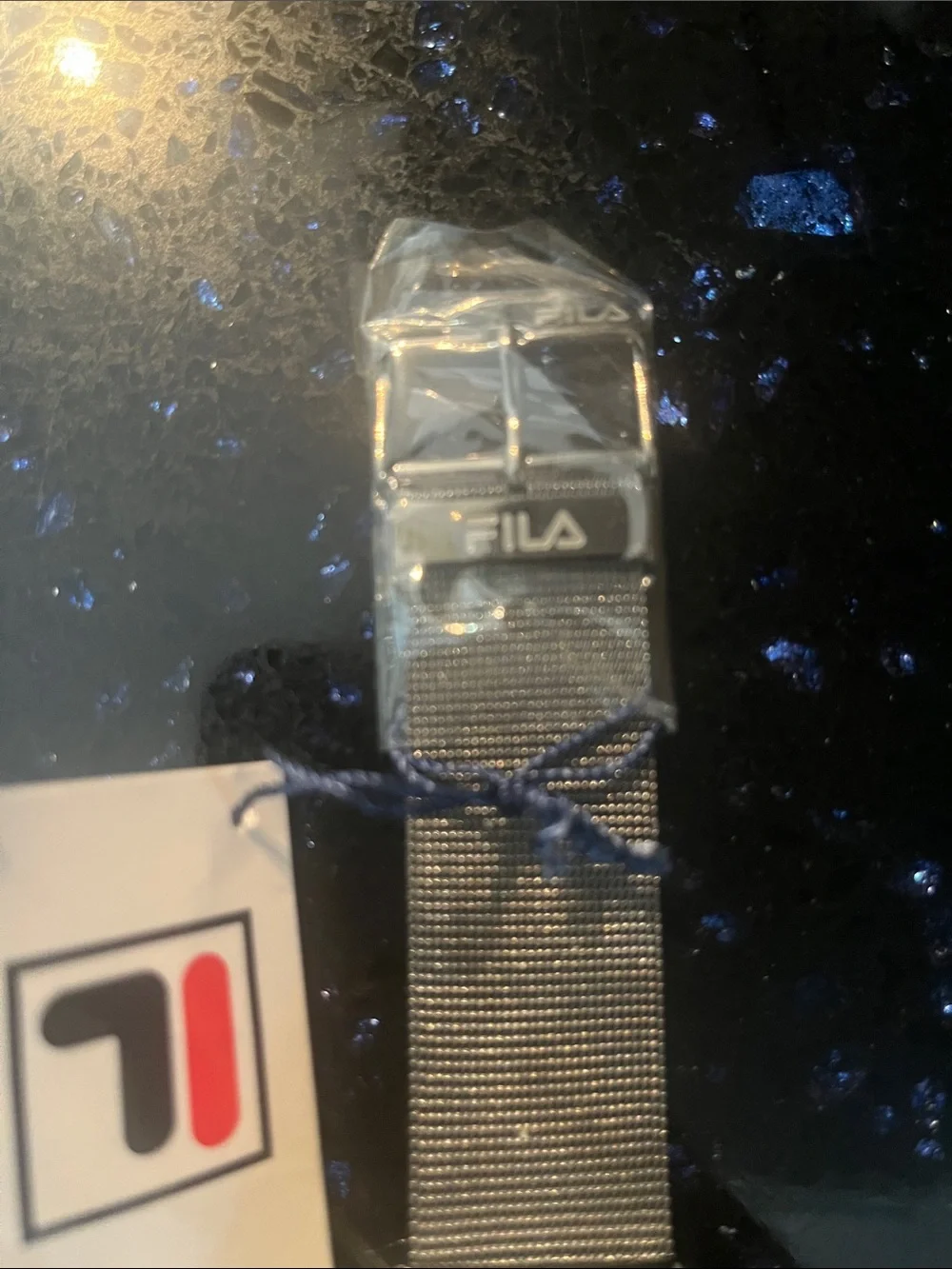FILA Silver Mesh Digital Watch with Red Accents